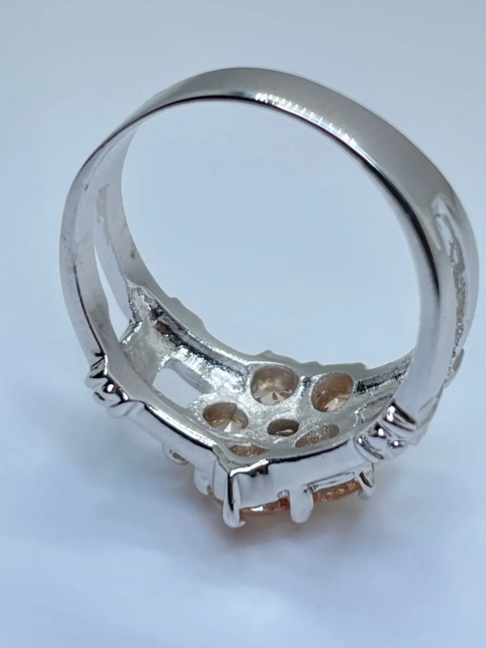 Swarovski Champagne Crystal Floral Cluster Ring Silver Tone Sz 8 Modern